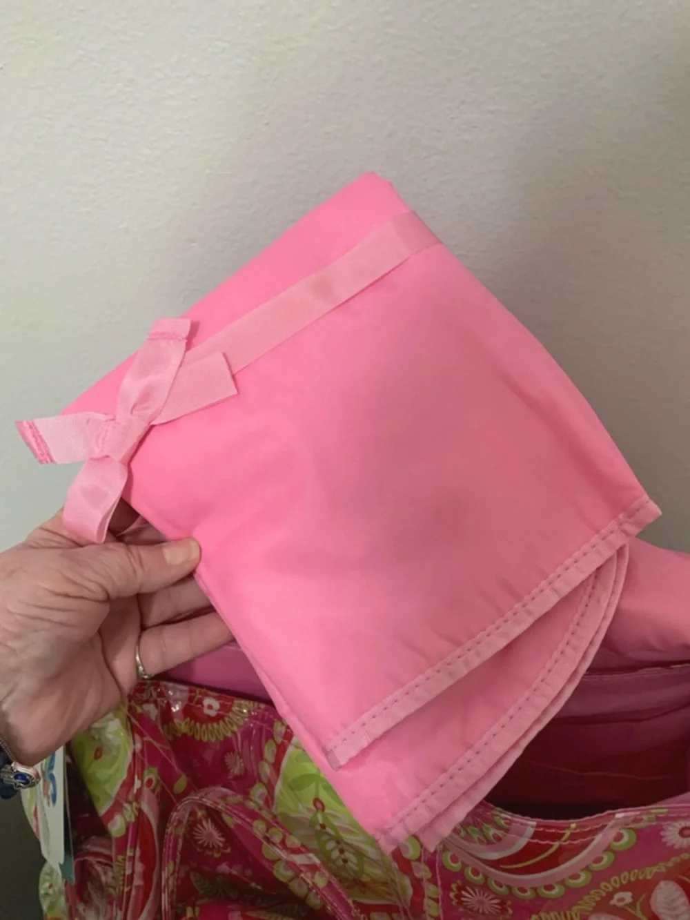 Pink Floral Baby Bag with Green Accents - Stylish Organizer